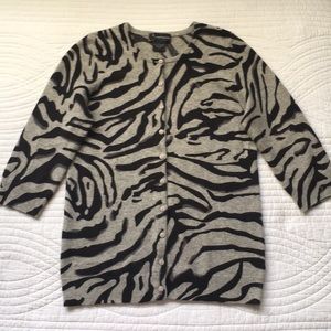 Cashmere Animal Print Cardigan Black Gray S